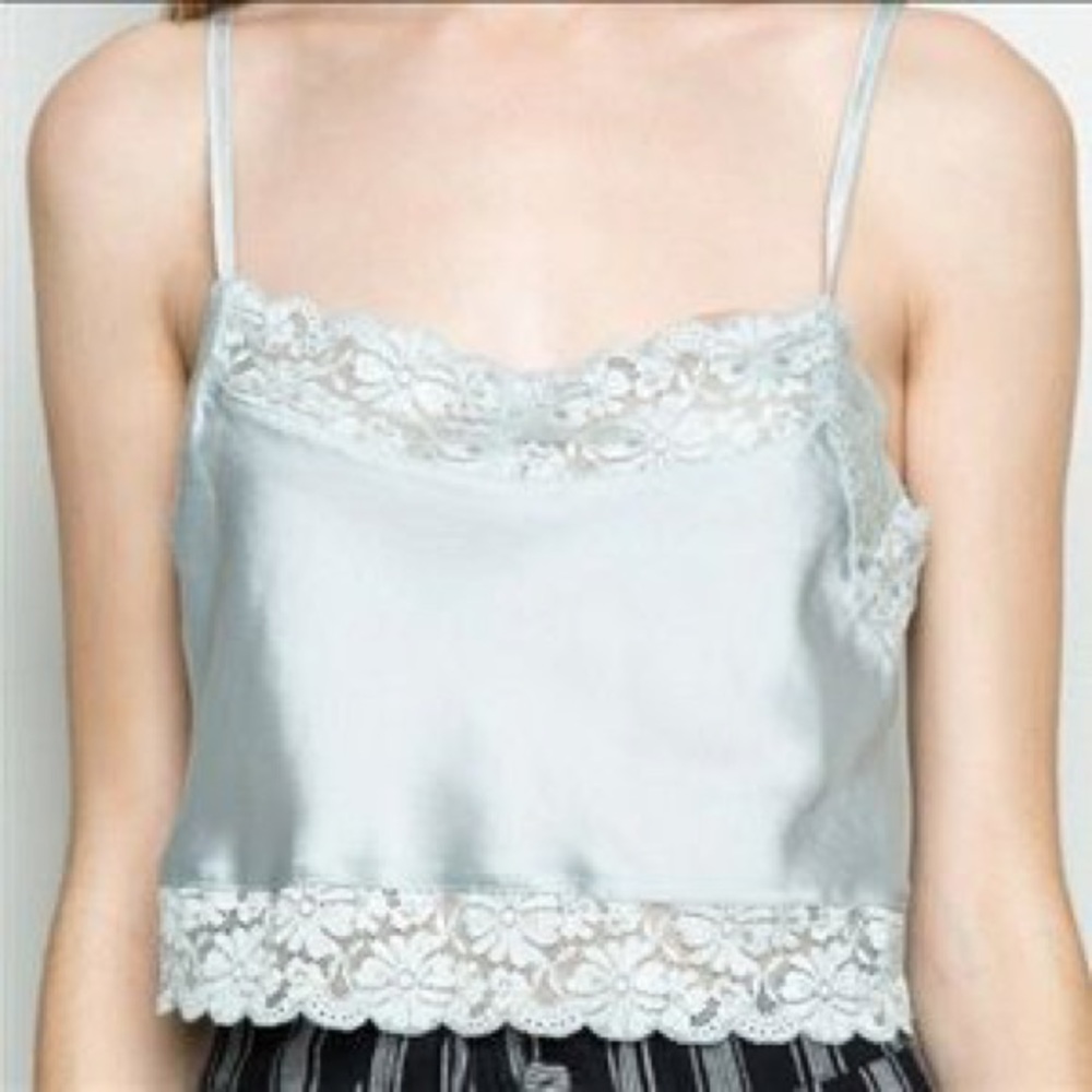 Brandy Melville lace silk cropped spaghetti strap cami top